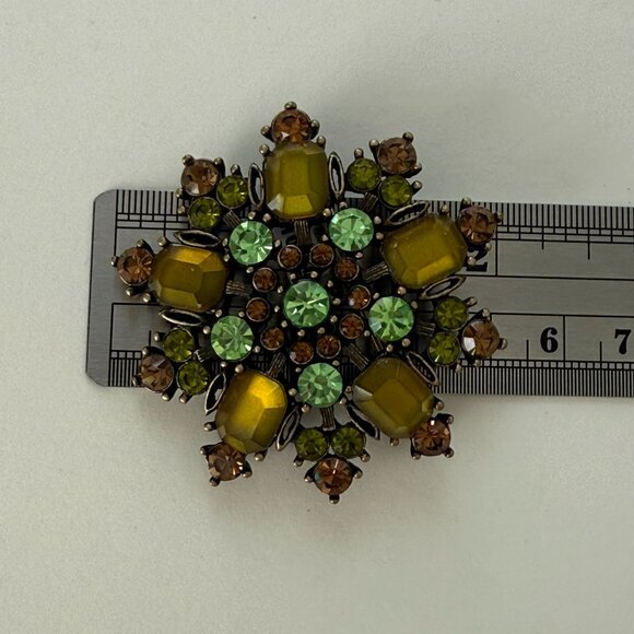 Vintage Fortunoff Rhinestone Brooch With Green & Amber Stones - Picture 2 of 3